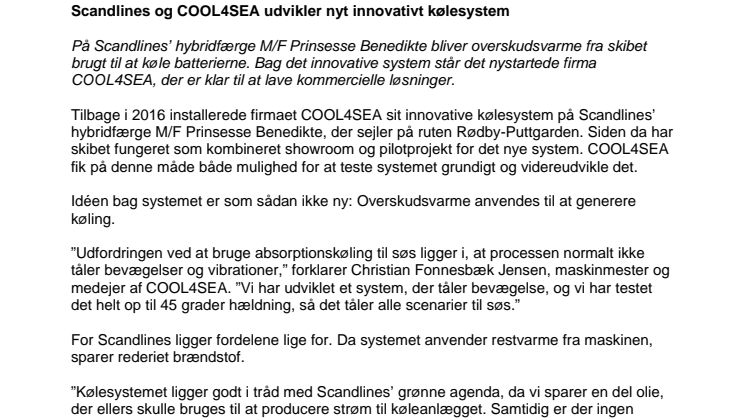Scandlines og COOL4SEA udvikler nyt innovativt kølesystem