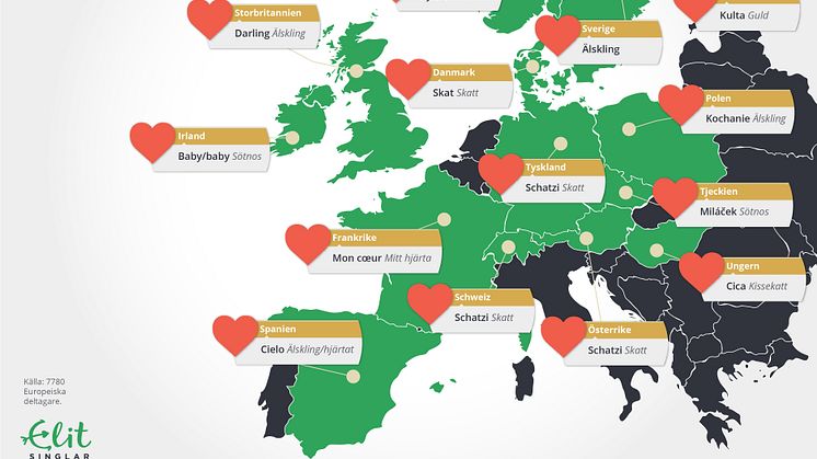 Karta över de populäraste smeknamnen i Europa