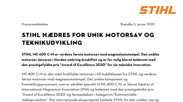 STIHL HÆDRES FOR UNIK MOTORSAV OG TEKNIKUDVIKLING