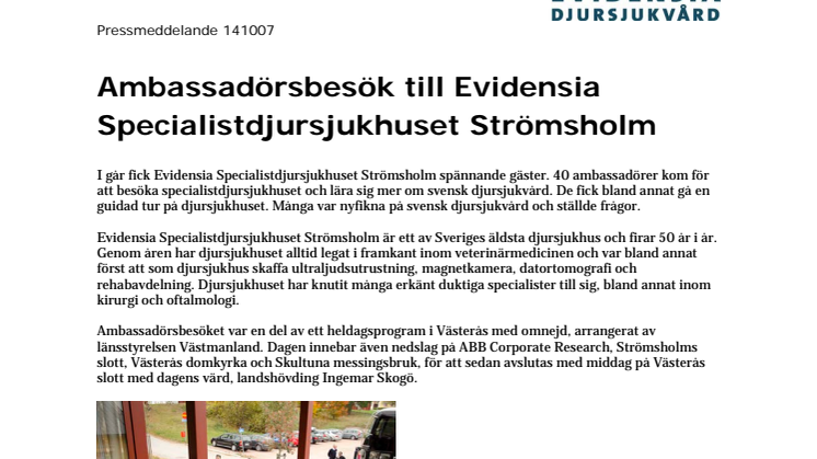 Utländska ambassadörer fick lära sig mer om svensk djursjukvård
