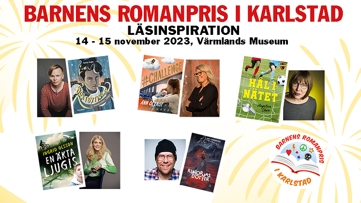 De fem nominerade författarna och deras böcker i Barnens romanpris 2023.