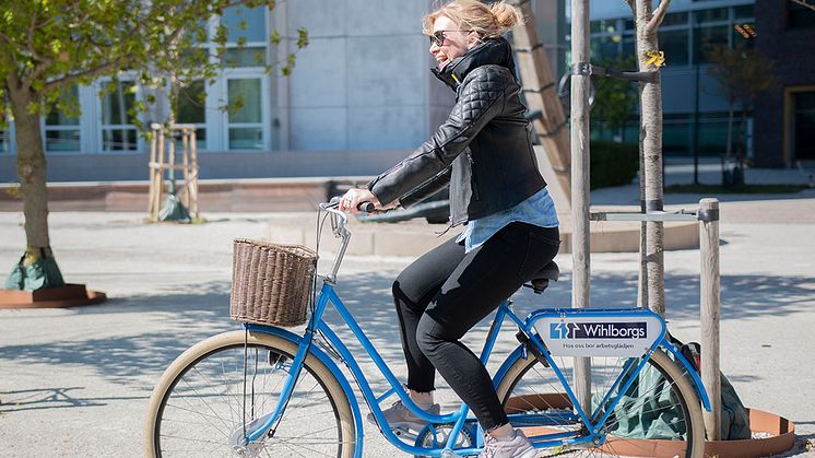 Jessica Barkman är an av våra medarbetare på Wihlborgs som använder cykeln flitigt i tjänsten för att ta sig till och från sina jobbresor inom Malmö