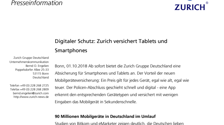 Digitaler Schutz: Zurich versichert Tablets und Smartphones 