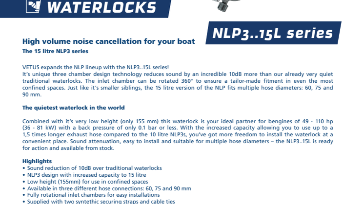 VETUS NLP3..15L series of waterlocks - Information Sheet
