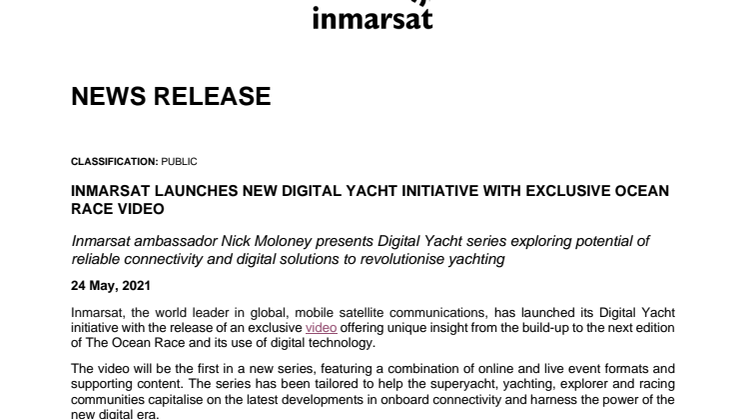 Inmarsat Launches New Digital Yacht Initiative with Exclusive Ocean Race Video
