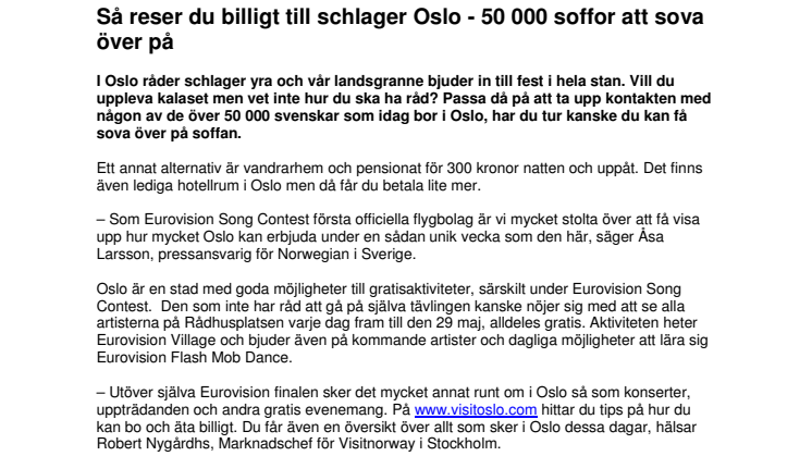 Så reser du billigt till schlager Oslo - 50 000 soffor att sova över på