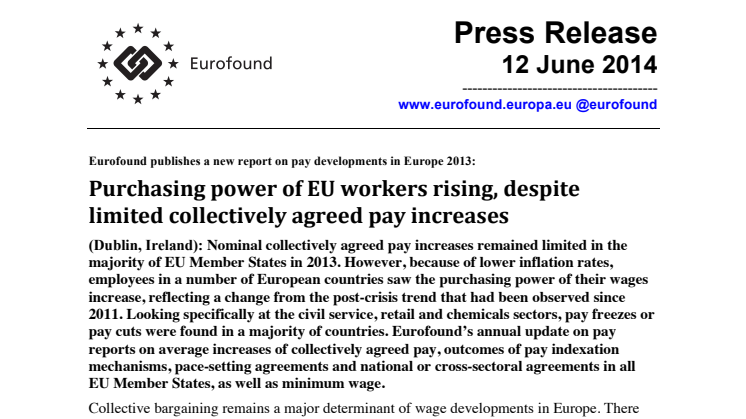 Purchasing power of EU workers rising, despite limited collectively agreed pay increases
