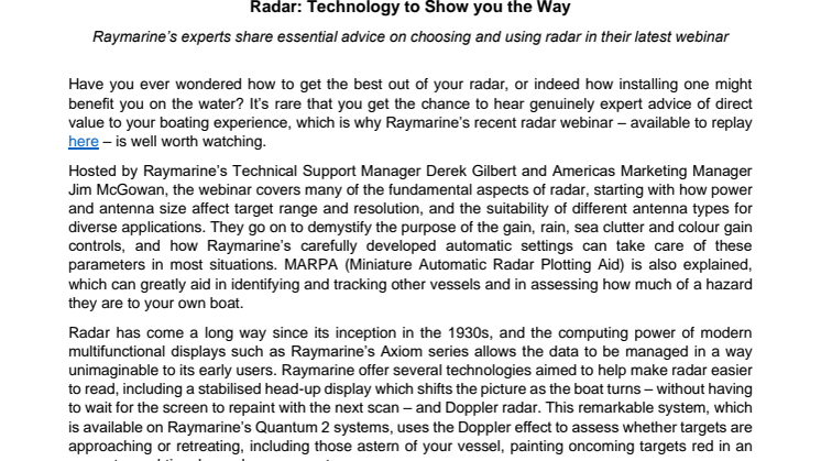 Radar: Technology to Show you the Way