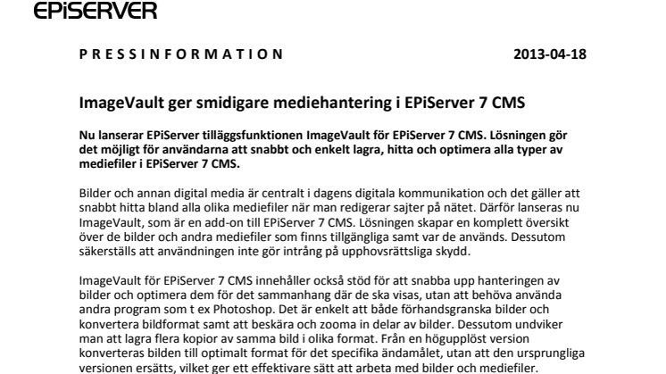 ImageVault ger smidigare mediehantering i EPiServer 7 CMS