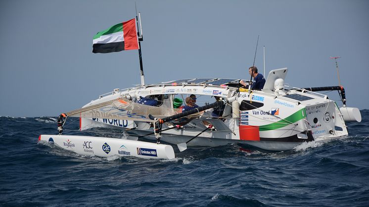 The four-man crew of Row4Ocean onboard 40ft multihull rowing boat ‘Year of Zayed’