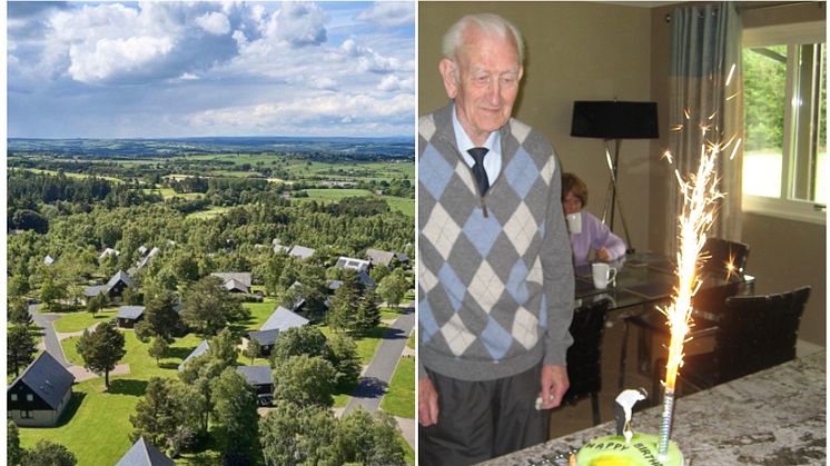 Left:  Slaley Hall Lodges.  Right: Slayey member Tom Brown's 84th birthday spent at his beloved timeshare lodge