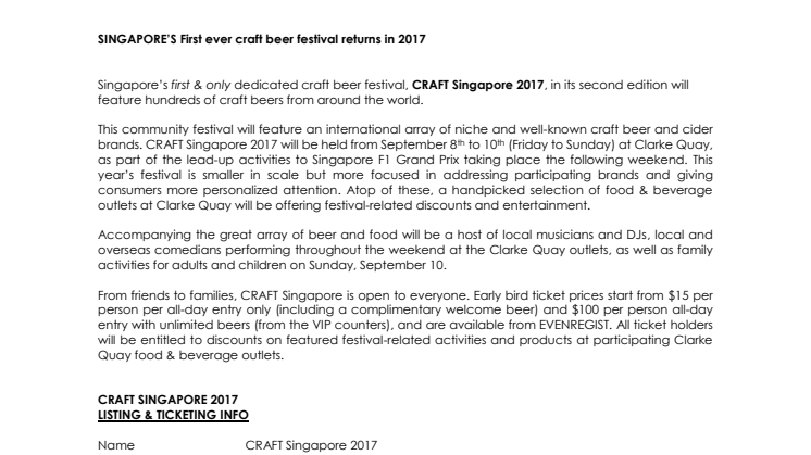 Clarke Quay - SINGAPORE’S First ever craft beer festival returns in 2017