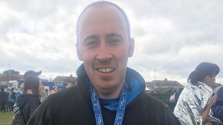 Bus driver Kevin Brown after completing last year's Great North Run