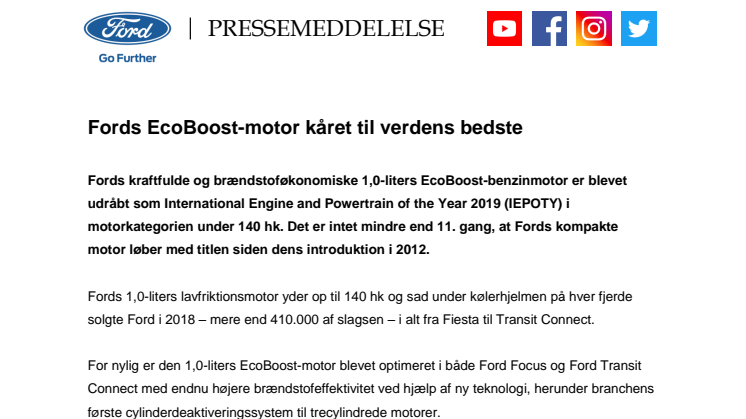 Fords EcoBoost-motor kåret til verdens bedste