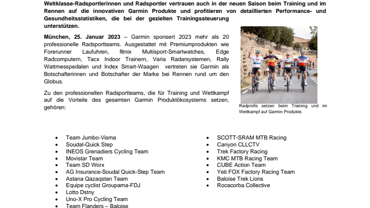 Garmin PM DE Pro Cycling Teams 2023 