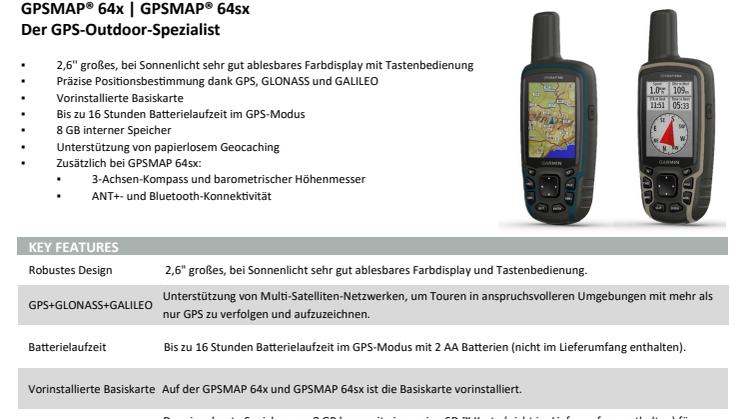 Datenblatt Garmin GPSMAP 64x/ 64sx