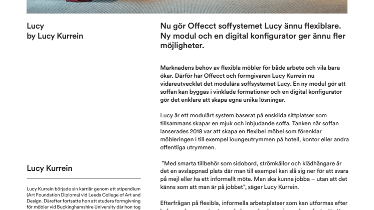 Nu gör Offecct soffsystemet Lucy ännu flexiblare. Ny modul och digital konfigurator ger fler möjligheter. 