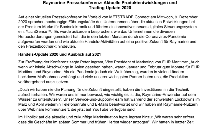 Raymarine-Pressekonferenz: Aktuelle Produktentwicklungen und  Trading Update 2020