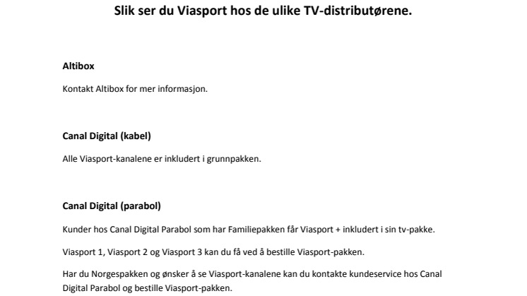 Slik ser du Viasport hos de ulike TV-distributørene.