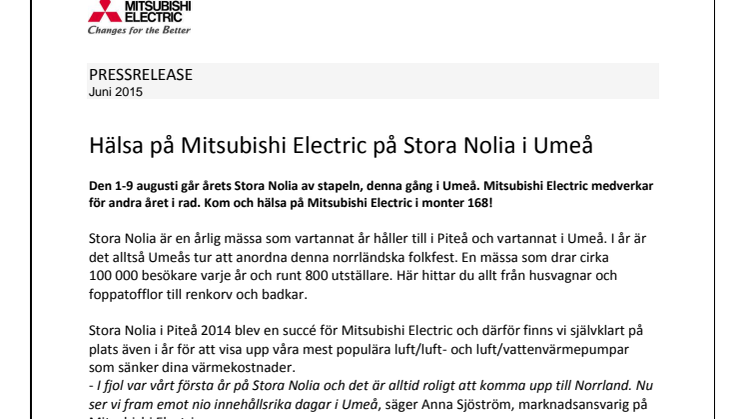 Hälsa på Mitsubishi Electric på Stora Nolia i Umeå!