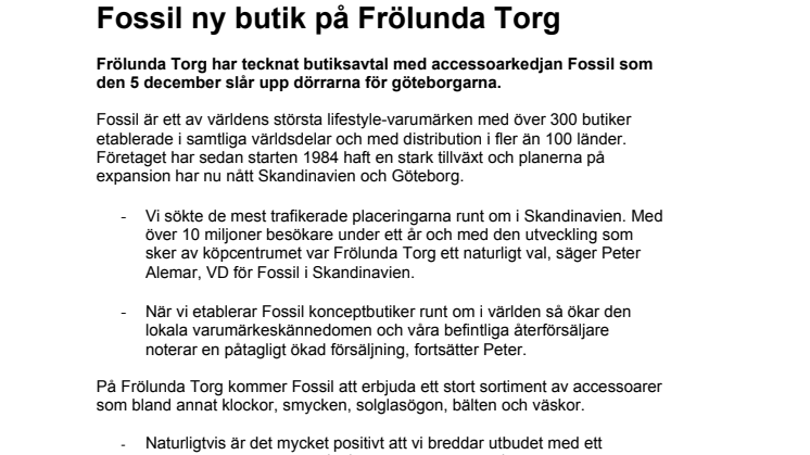Fossil ny butik på Frölunda Torg 