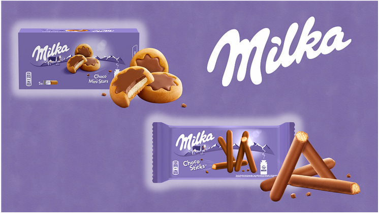 Milka continúa su expansión en el mundo de las galletas con dos nuevos lanzamientos: Milka Mini Stars y Milka Choco Sticks