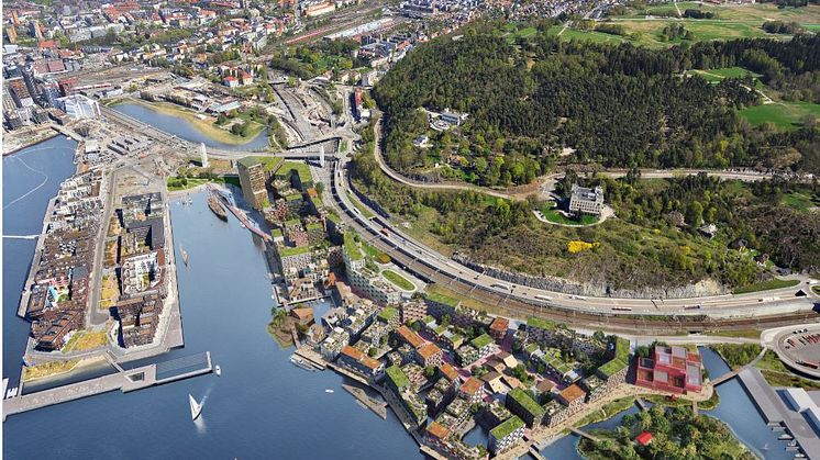 HAV Eiendom har fokus på lokal, global, sosial og økologisk bærekraft i utviklingen av Grønlikaia i Oslo. Illustrasjon: Rodeo Arkitekter