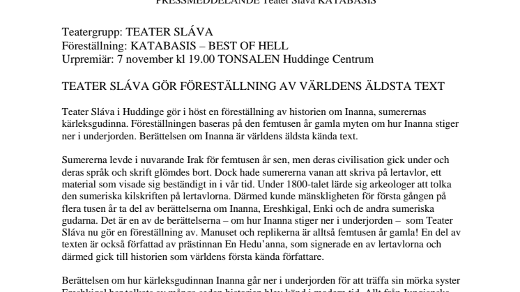 Teater Sláva med regi/koreografi av Linda Forsman gör KATABASIS Best of Hell.