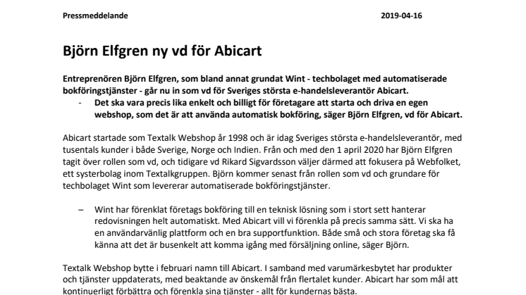Björn Elfgren ny vd för Abicart