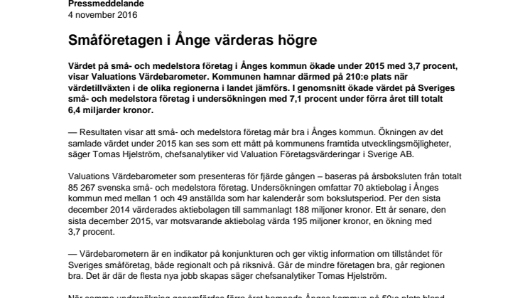 Värdebarometern 2015 Ånges kommun