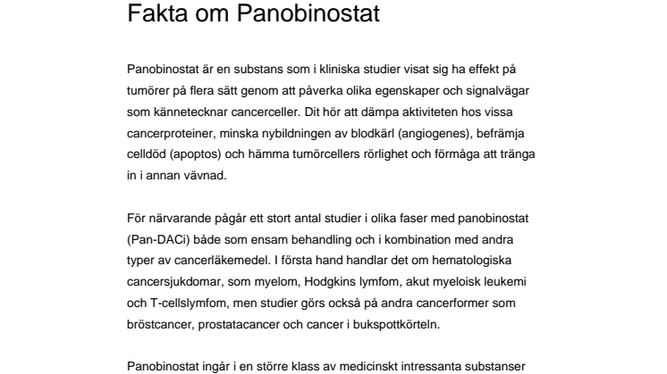 Fakta om Panobinostat