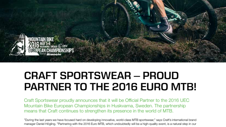 Craft Sportswear – proud partner to the 2016 Euro MTB!