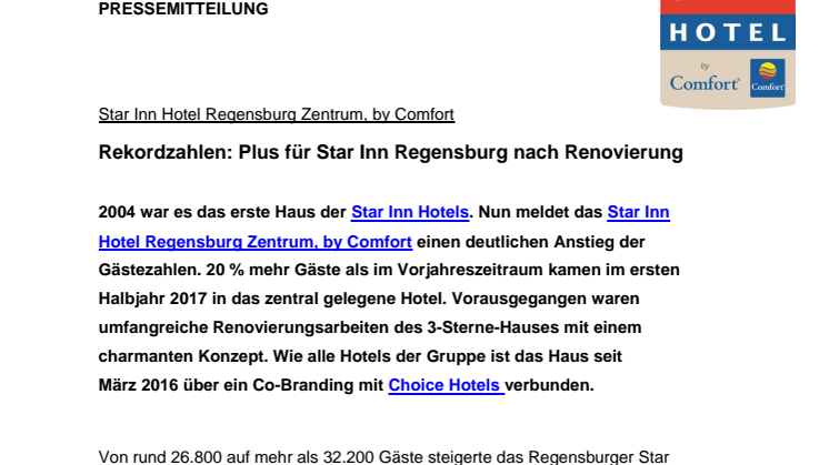 Rekordzahlen: Plus für Star Inn Regensburg Zentrum, by Comfort nach Renovierung