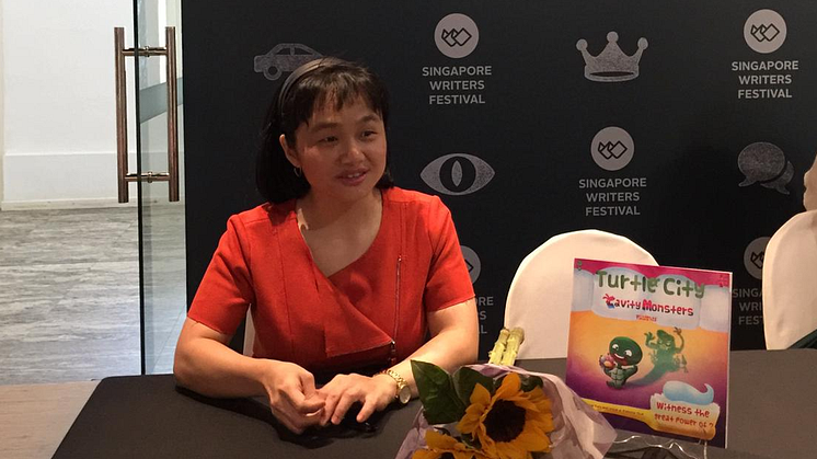 Author, illustrator and PitchMark user Tienny The at her book launch during the 2018 Singapore Writers Festival