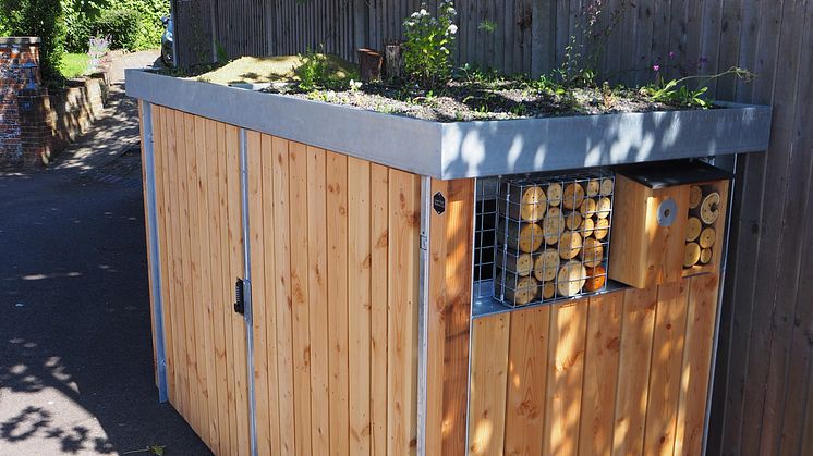 Birds and bees and bins: Green Roof stores at Welwyn North and Welham Green hide the stations' wheelie bins while attracting pollinating insects and birds