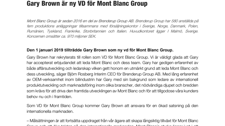 Gary Brown är ny VD för Mont Blanc Group 