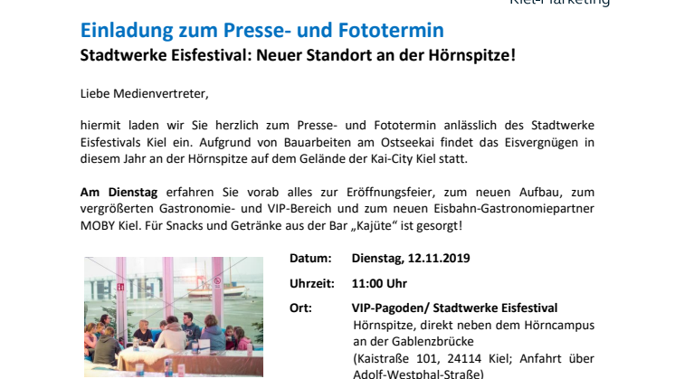 Einladung zum Presse- und Fototermin: Stadtwerke Eisfestival diesmal an der Hörnspitze Kai-City Kiel