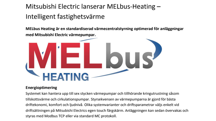 ​Mitsubishi Electric lanserar MELbus-Heating – Intelligent fastighetsvärme