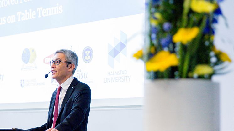Stephen Hwang, Vice-Chancellor at Halmstad University, speaking at an international research conference. Photo: Joachim Brink/Halmstad University 