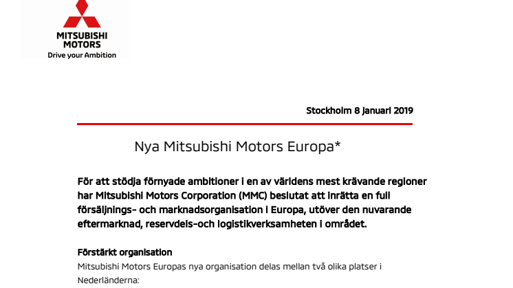 Nya Mitsubishi Motors Europa*
