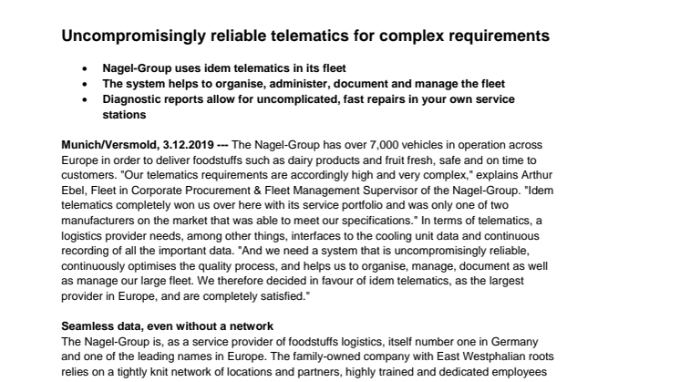 idem telematics and Nagel-Group: Uncompromisingly reliable telematics for complex requirements