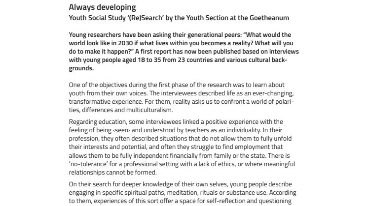 Always developing. ​Youth Social Study ‘(Re)Search’ by the Youth Section at the Goetheanum