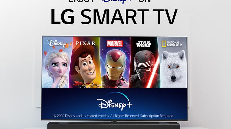 Disney+ er nu tilgængelig på alle kompatible LG TV i norden