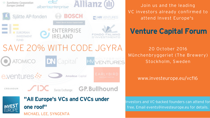 Invest Europe Venture Capital Forum 20 October at the Münchenbryggeriet (The Brewery) in Stockholm