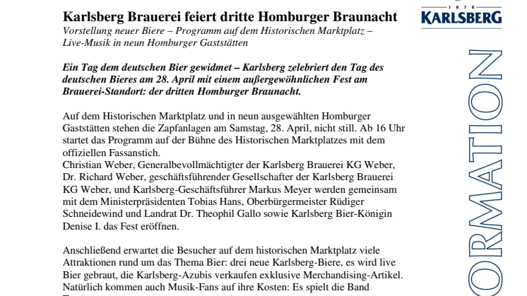 Karlsberg Brauerei feiert dritte Homburger Braunacht