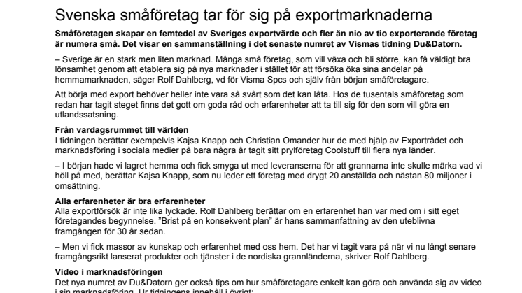 Svenska småföretag tar för sig på exportmarknaderna