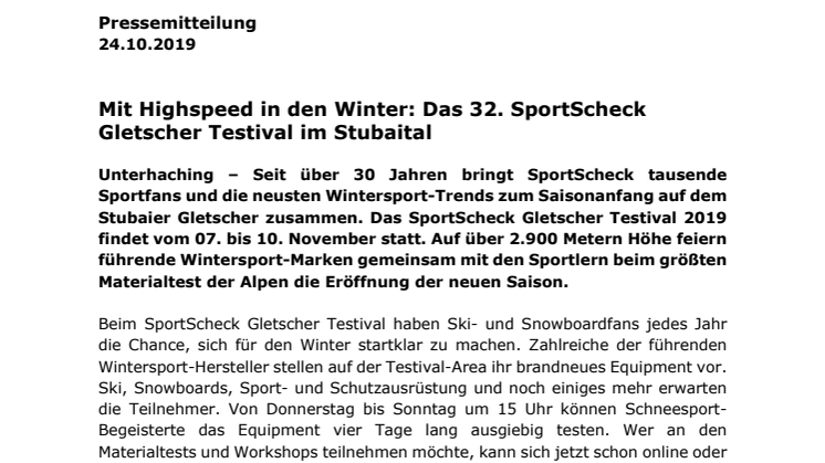 Mit Highspeed in den Winter: Das 32. SportScheck Gletscher Testival im Stubaital