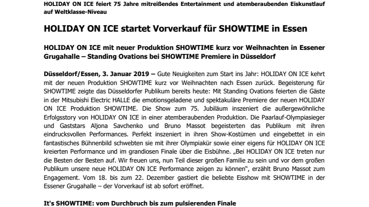 HOLIDAY ON ICE startet Vorverkauf für SHOWTIME in Essen