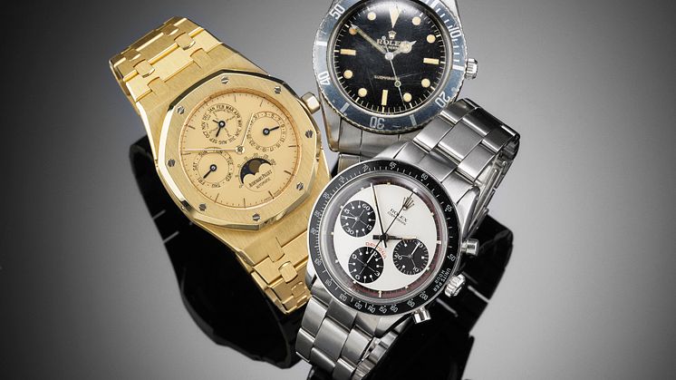 Tre armbåndsure fra auktionen den 31. maj 2018.