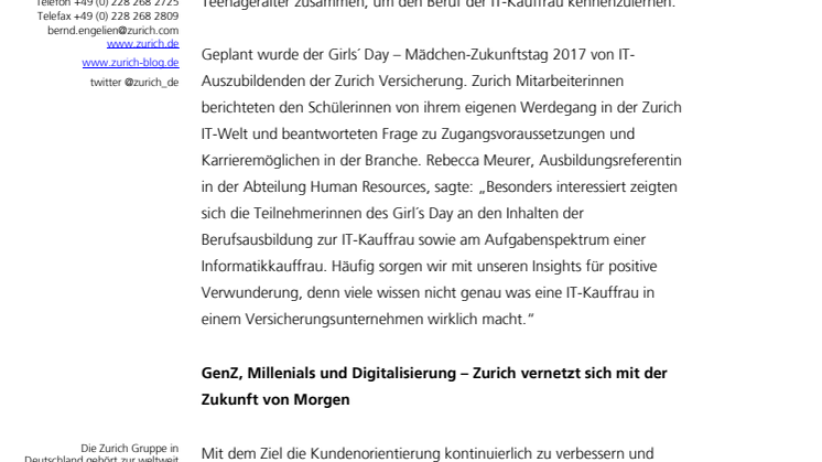Zurich begeistert Schülerinnen für IT Berufe